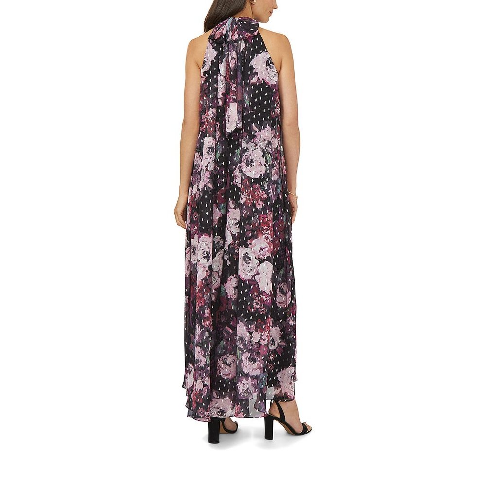 MSK Metallic Floral-Print Halter Wide-Leg Jumpsuit Purple/Pink Size L - Picture 2 of 3